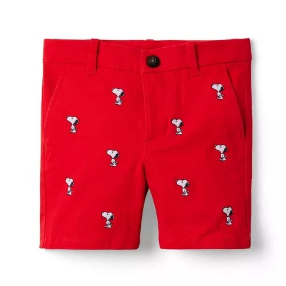 Janie and Jack PEANUTS™  Snoopy Embroidered Twill Shorts RED  Boys size 5 GUC